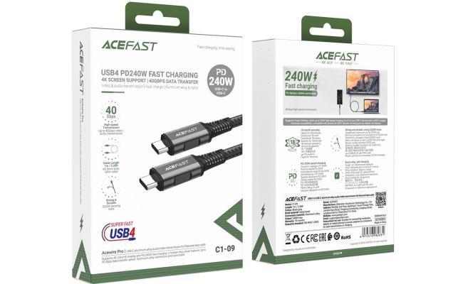 ACEFAST C1-09 1m PD 240W USB C to USB C Cable 40Gbps Data Transfer Cord with Audio / Video Support